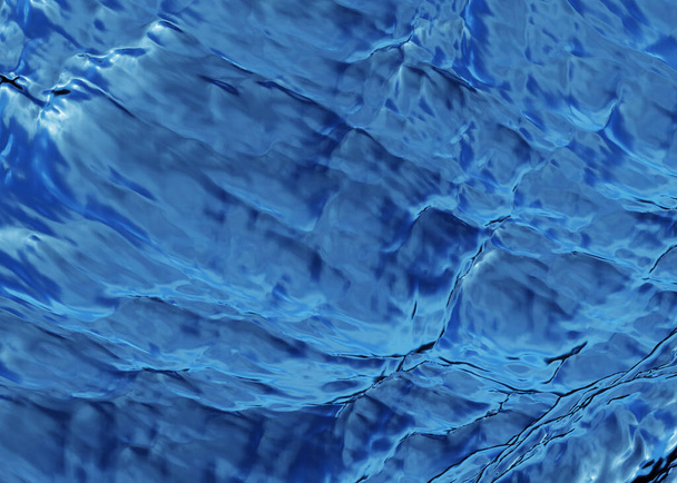 een blauwe zeewateroppervlakte achtergrond, 3d render - Foto, afbeelding