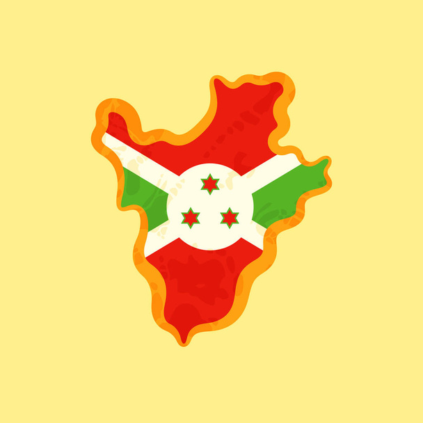 Karte von Burundi mit der Flagge gefärbt und mit einer goldenen Linie im Grunge-Vintage-Stil gekennzeichnet. - Vektor, Bild
