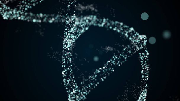Abstract digital DNA molecule visualisation shimmering over dark-blue background - Photo, Image