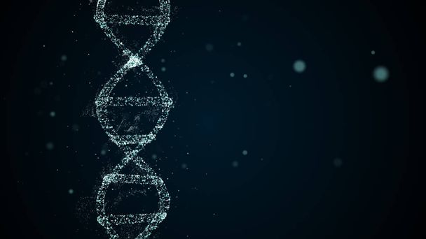 Visualização de moléculas digitais abstratas de DNA brilhando sobre fundo azul escuro
 - Foto, Imagem