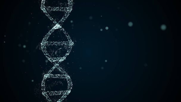 Abstraktien hiukkasten DNA-molekyylijärjestys sinisessä avaruudessa. - Valokuva, kuva