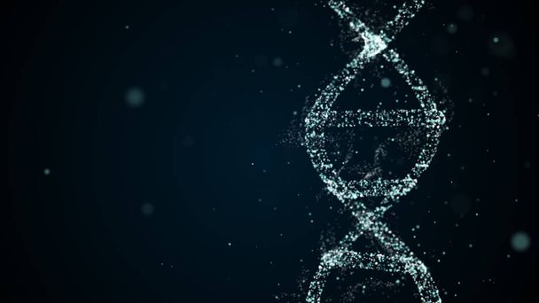 DNA molecuul sequentie van abstracte deeltjes op blauwe ruimte achtergrond. - Foto, afbeelding
