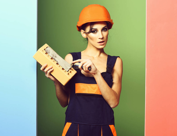serious cute sexy builder girl - Photo, Image
