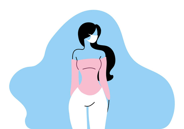 young woman with mask and casual clothes - Vector, Image
