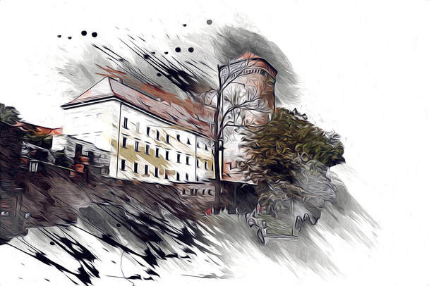 Старый город Краков художественная иллюстрация ретро-винтаж - Фото, изображение