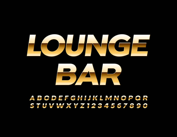 Vector chic logo Lounge Bar. SHiny Gold Font. Luxury Alphabet Letters and Numbers - Vektör, Görsel