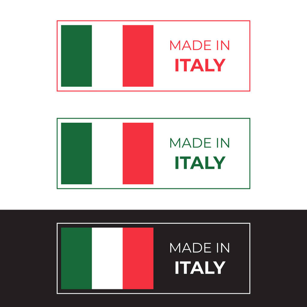 Hecho en Italia producto etiqueta vector ilustración diseño con banner fondo elemento basado en bandera nacional país italiano rojo y verde
 - Vector, Imagen