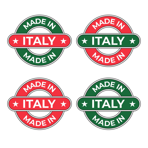 Hecho en Italia icono símbolo de etiqueta del producto, emblema e insignia de la insignia, basado en rojo y verde bandera nacional italiana
 - Vector, imagen