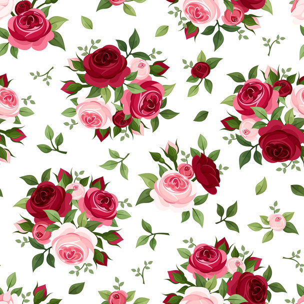 Seamless pattern with red and pink roses. Vector illustration. - Wektor, obraz