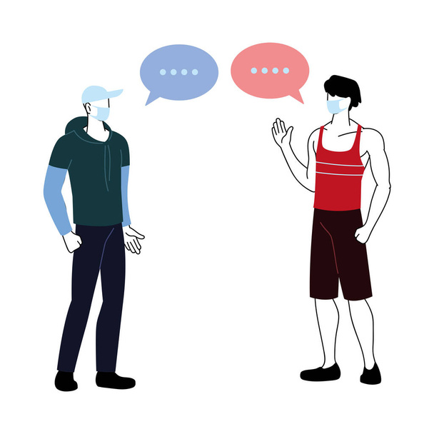 hombres con máscara hablando por burbuja
 - Vector, Imagen