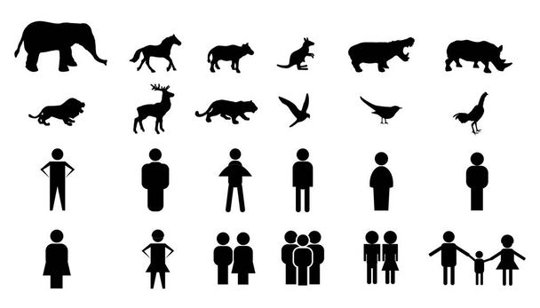 ikona silueta sbírka zvířat a lidí - Vektor, obrázek