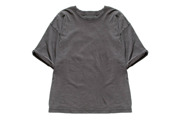 Grey cotton basic oversized t-shirt isolated over white - 写真・画像