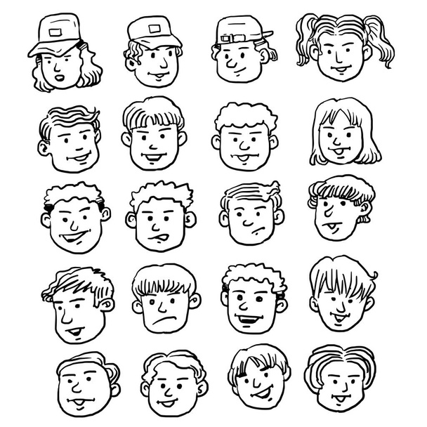 Детские лица коллекция мультфильмов, черно-белый рисунок
. - Вектор,изображение