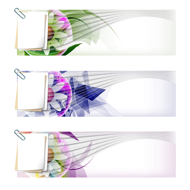 Set colored abstract banner with flower and paper clip - Vektor, Bild