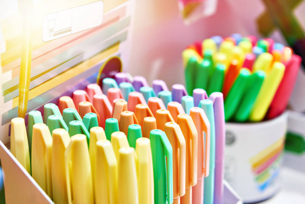 Colored markers in a school and office supply store - Fotó, kép