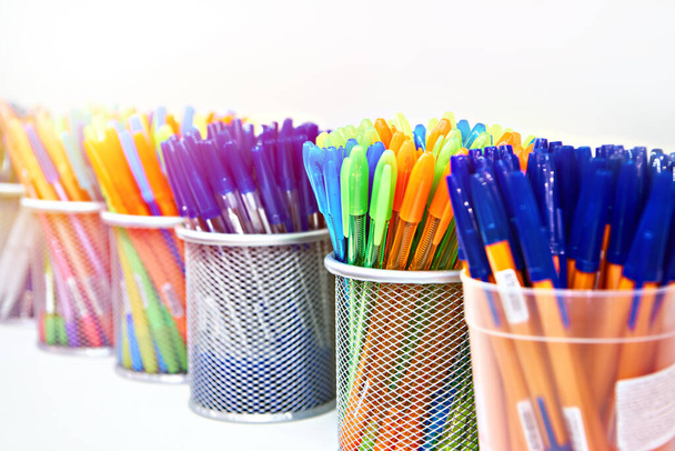 Colored pens in school and office supplies store - Fotó, kép