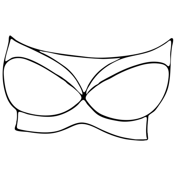 набор женского сексуального белья - бюстгальтер, верх, верх из купальника, векторные элементы в стиле каракулей с черным контуром - Вектор,изображение