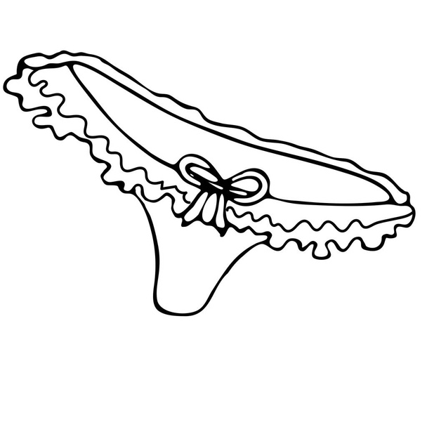 conjunto de cuecas sexy feminino - cuecas de renda bonito com babados, elementos vetoriais em estilo doodle com contorno preto
 - Vetor, Imagem