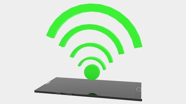 vert forte icône wifi planant sur un téléphone portable tout flottant dans un fond blanc sans fin  - Photo, image