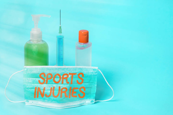 スポーツ傷害を示す概念的な手の書き込み。スポーツ・運動時の負傷を紹介する事業写真一次予防医療機器健康保護. - 写真・画像