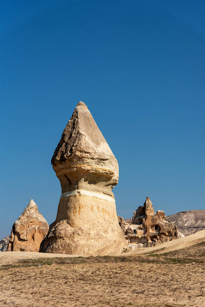 Beautiful landscape of ancient geological formation in Cappadocia valley, Turkey - Fotó, kép