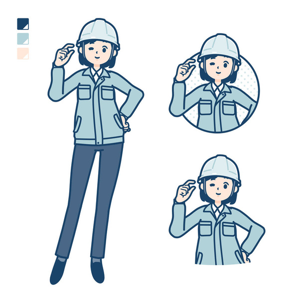 A woman wearing workwear with Just a bit Hand sign images - Διάνυσμα, εικόνα