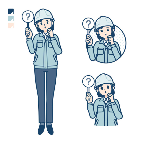A woman wearing workwear with Put out a question panel image - Vector, imagen