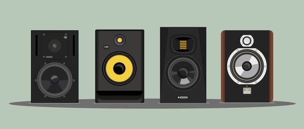 Realistic vector of the legendary studio monitors. Image for t-shirt. Acoustic systems. Detailed study. For a music studio. Sound pressure. Speakers. For professional riders. Musical equipment. - Vector, Image