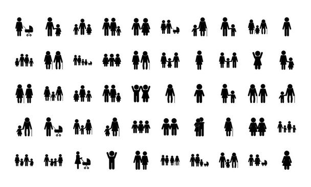 Family avatars silhouette style icon set vector design - Vector, Image