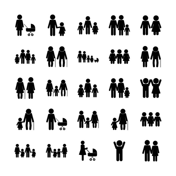 Familia avatares silueta estilo icono conjunto vector diseño
 - Vector, Imagen