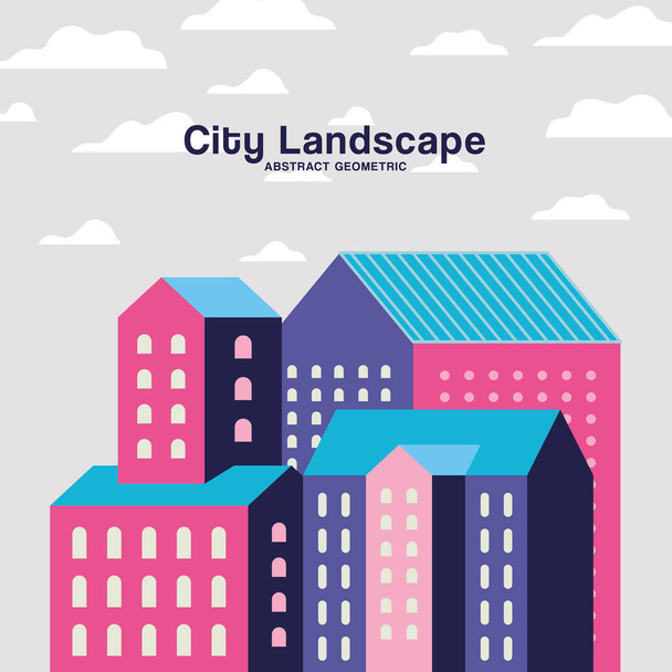 Purple blue and pink city buildings landscape with clouds design - Vector, afbeelding