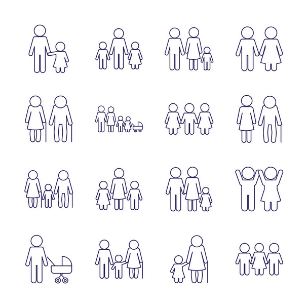 Familie avatars lijn stijl pictogram set vector ontwerp - Vector, afbeelding
