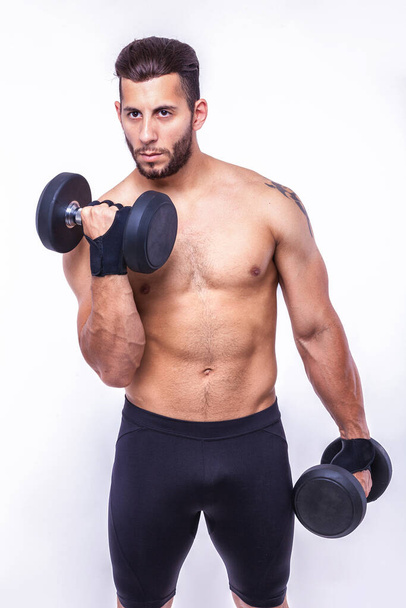 fitness man with sports dumbbells - Fotoğraf, Görsel
