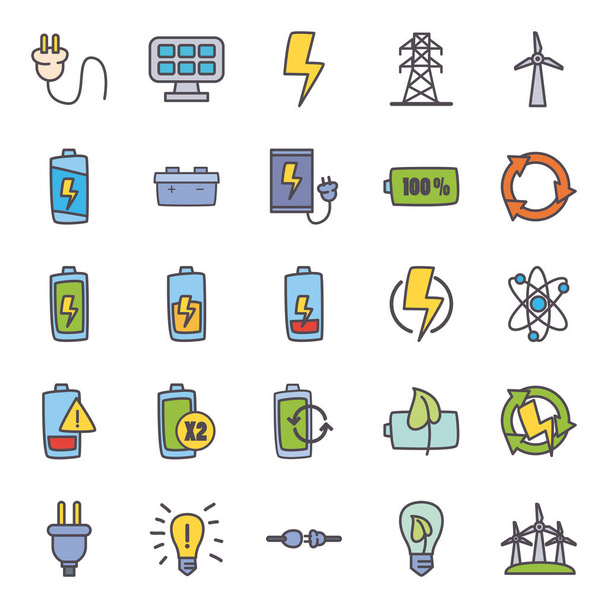 эко-энергия и линии электропередач и стиль заливки иконки набора векторного дизайна
 - Вектор,изображение