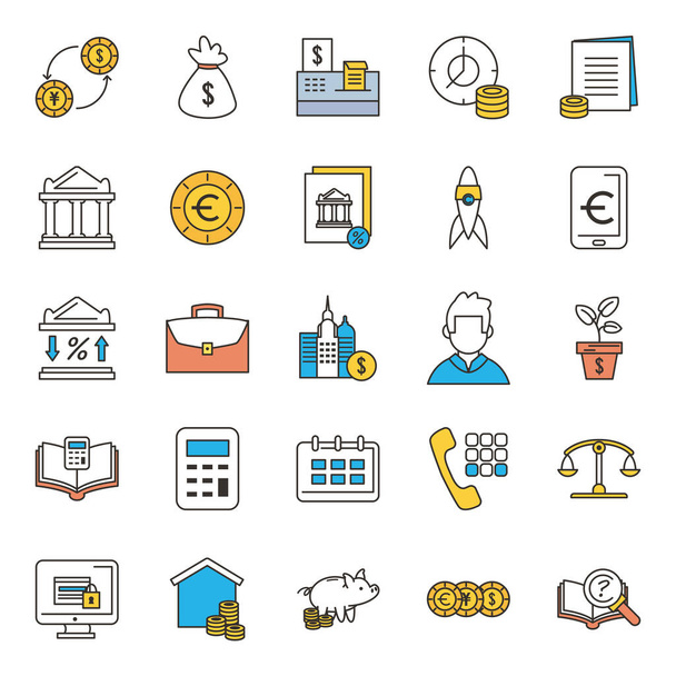 Dinero y línea de negocio y el icono de relleno de diseño de vectores
 - Vector, Imagen