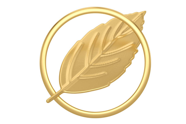 Złoty liść izolowany na białym tle. 3D ilustracja. - Zdjęcie, obraz