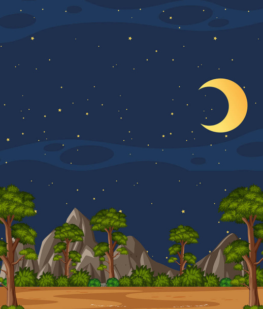 Függőleges természet jelenet vagy táj táj erdőkre néző és üres ég éjjel illusztráció - Vektor, kép