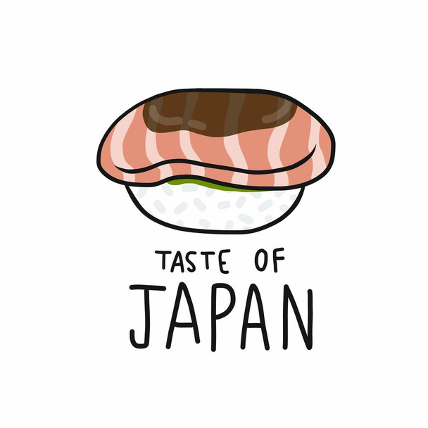 Lachs-Sushi-Geschmack der japanischen Cartoon-Vektorillustration - Vektor, Bild
