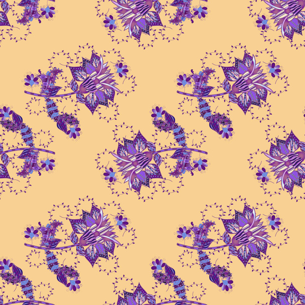Flowers on beige, purple and violet colors. Design gift wrapping paper, greeting cards, posters and banner design. Vector flat flowers seamless pattern. - Vektor, kép