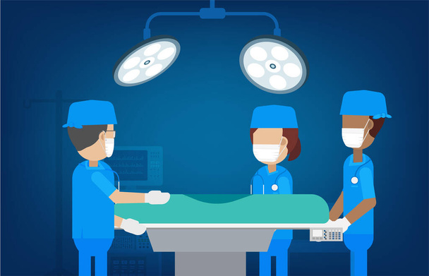 Команда хірурга в хірургічній кімнаті плоский дизайн Векторні ілюстрації
 - Вектор, зображення