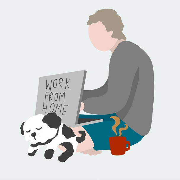 Man work from home with dog vector illustration - Vector, Image