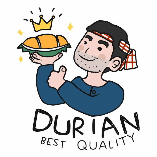Durian beat minőség gazda kezét hüvelykujj up rajzfilm vektor illusztráció - Vektor, kép