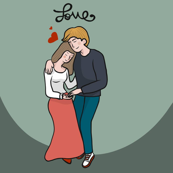 Pár milenec objímání s láskou kreslený vektor ilustrace - Vektor, obrázek
