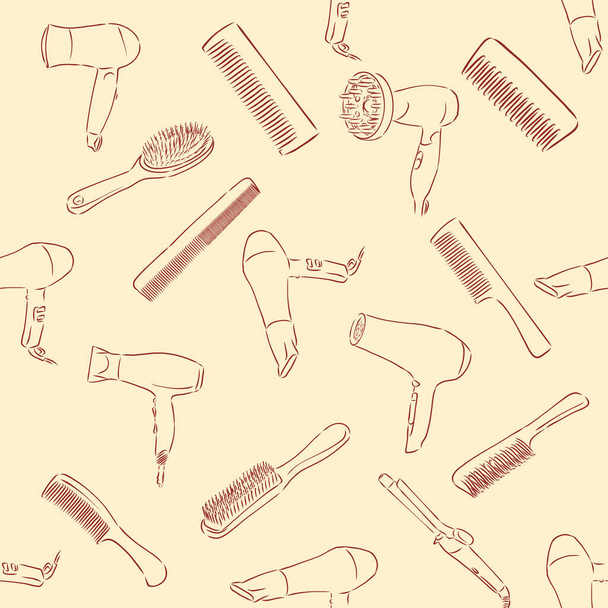 Beauty and care seamless pattern. Barber shop linear icons on white background, seamless pattern with combs - Vector, Image