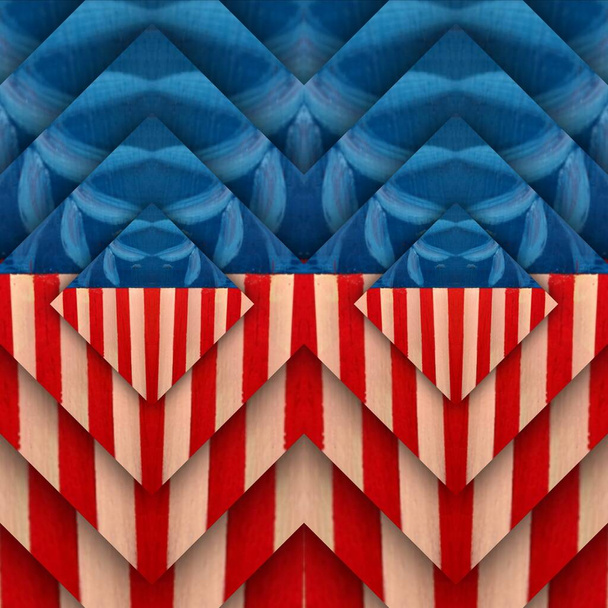 sterren en strepen blauw rood wit geometrisch herhalend patroon en ingewikkeld ontwerp - Foto, afbeelding