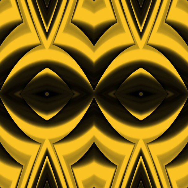 Motifs en or jaune brillant sur fond noir générant de nombreuses formes et dessins complexes dans un format carré - Photo, image