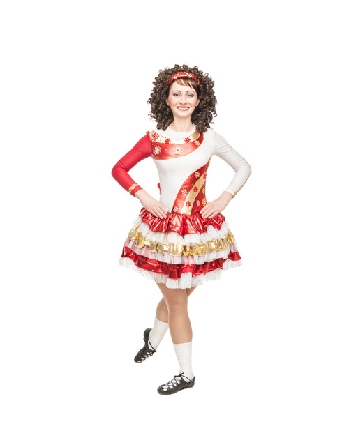 Young woman in irish dance dress posing isolated - Photo, Image