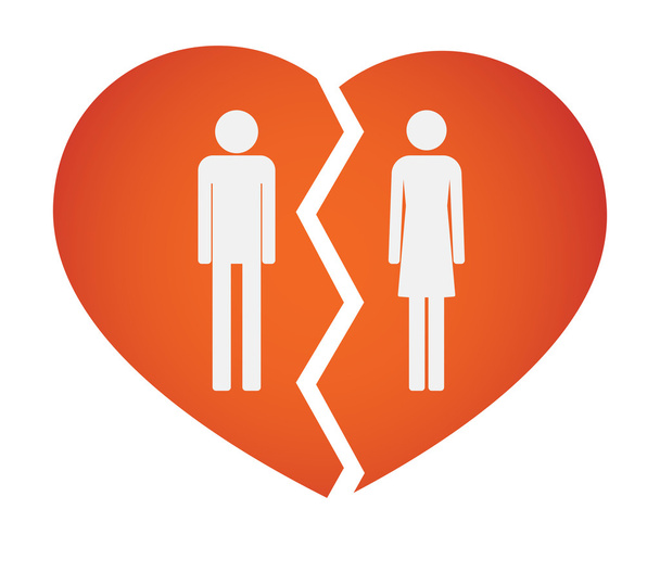 gebroken hart met mannelijke en vrouwelijke pictogrammen - Vector, afbeelding