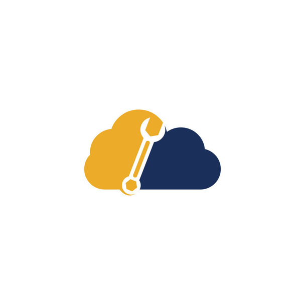İngiliz anahtarı bulutu şekilli logo tasarım şablonu vektörü. Swoosh grafik elementi ile logo simgesini onar - Vektör, Görsel