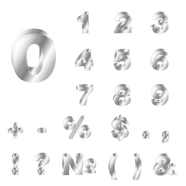 3D Λευκό γραμματοσειρά, αριθμοί και σημεία στίξης.Vector set - Διάνυσμα, εικόνα
